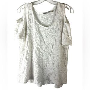 Snoskins womans top white XL ruched stretch cold shoulder capsule casual day